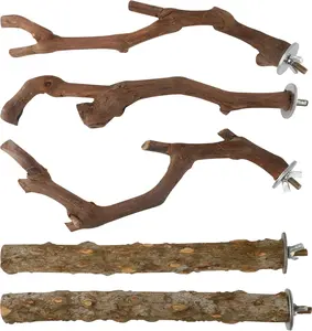 5PCS Bird Perch Stand Natural Wooden Parrot Stand Branch,3 Grape Wood Perch,2 Stand,Paw No brand