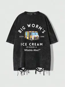 Unisex Patchwork Letter Print Short Sleeve Sporty Shirt, Comfortable Cotton T-Shirt, Perfect Gift Idea, Casual Streetwear