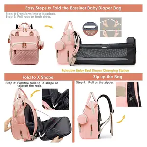 Diaper Bag with Changing Station Waterproof 3 in 1 Baby Diaper Backpack Foldable Changing Pad Large Travel Back Pack for Baby Girl Boy USB Charging Port Durable Heat-retaining
