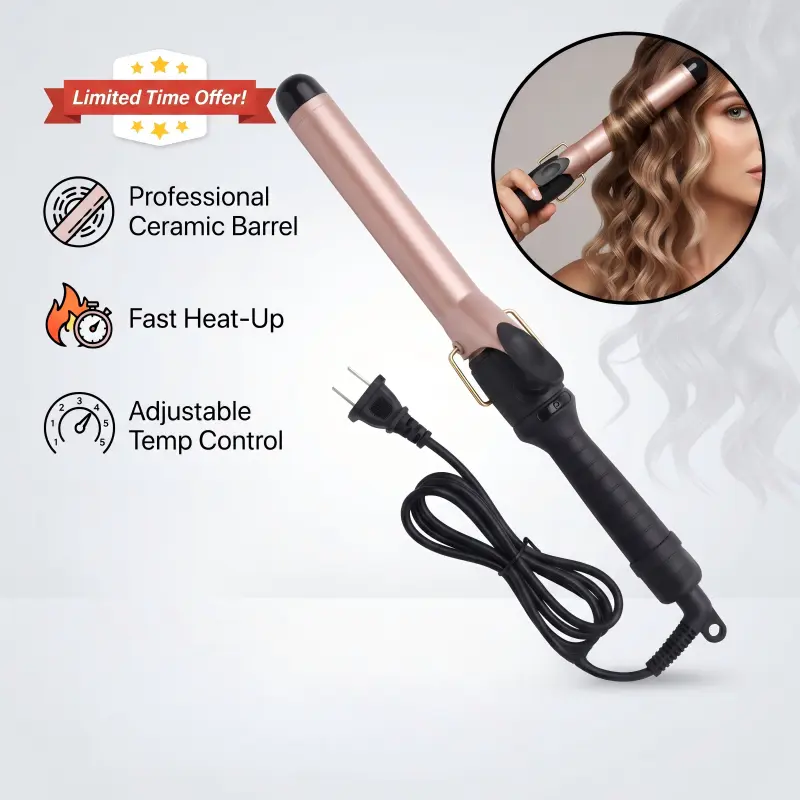Curling Iron, Double Ceramic, 1" Barrel,Rose Glod| Hair curler and hair waver for medium to long hair with 3 heat settings, built-in heat protection, a cool tip, and auto