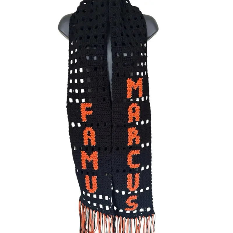 Personalize Scarf Both Sides - Customizable Design with Orange and Black Colors and Text 6 characters