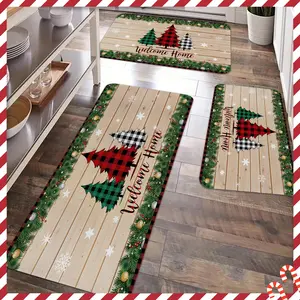 2/3pcs Christmas kitchen carpet floor mat, Farmhouse kitchen rug, Merry Christmas tree floor mat, soft flannel non slip floor mat, suitable for kitchen, entrance door, bathroom, living room Christmas decoration floor mat