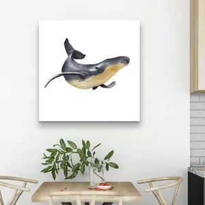 212 MAIN Artistic Watercolor Blue Whale Canvas Print, 32x32 in. Beige Animal Artwork, Home Decor Decoration for Room, Wall