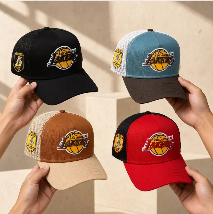 Summer Must-Have Lakers Trucker Hat – Breathable Mesh Back Cap for Men & Women, Lightweight Summer Sports Hat, Cool & Ventilated Design for Outdoor Activities, Travel & Everyday Wear