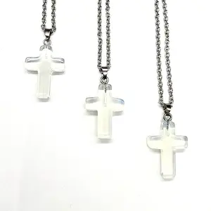 MergingMetals // Opalite Cross Necklace // Stainless Steel Chain