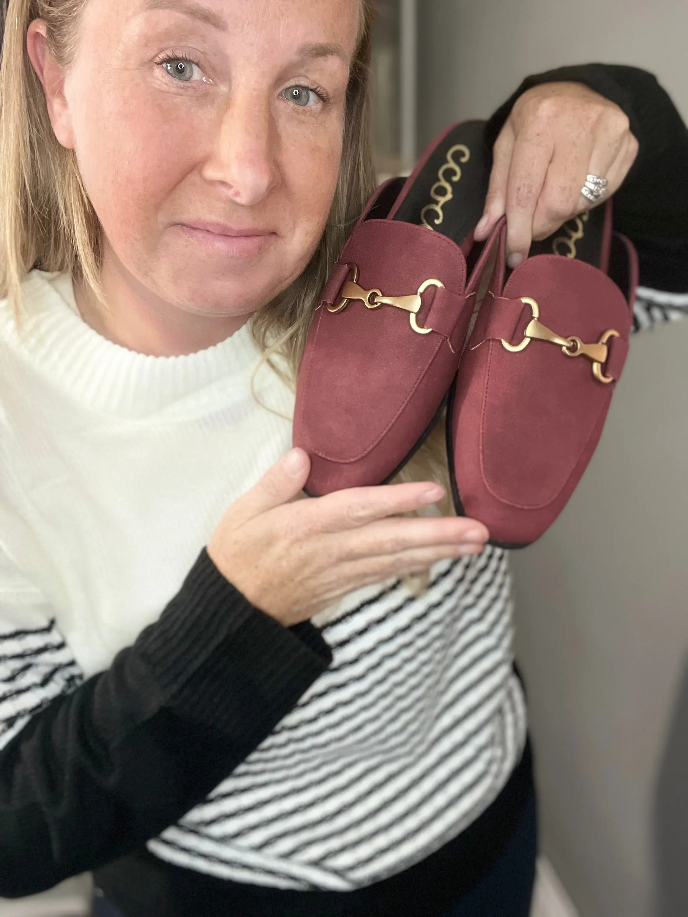 Eileen Matte Horse Bit Link Mule Flats - Burgundy Color, Classic Design, Comfortable Fit, Stylish Footwear