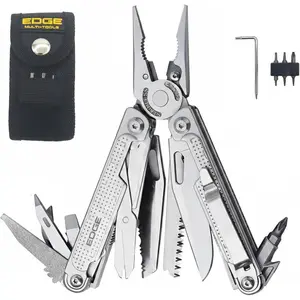 EDGE Multi-Tool Pliers, 14-in-1 Stainless Steel Multitool with , , , Wire  &  Bits, Compact Folding Pocket Tool for Camping, , Fishing &   ()