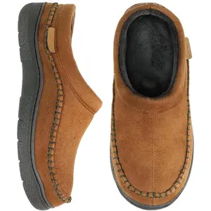 Men's Slip On Moccasin Slippers, Indoor/Outdoor Warm Fuzzy Comfy House Shoes, Fluffy Wide Loafer Slippers