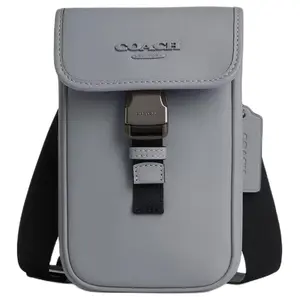COACH Racer Phone 11 Crossbody Bag for Men – Smooth Calfskin Mini Shoulder Bag in Gray-Blue