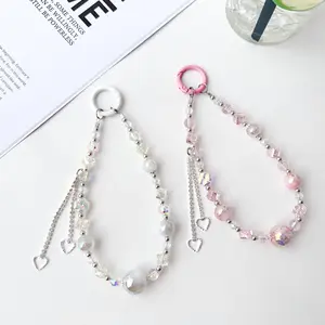 High-End Lucky Clover Heart Pendant Crystal Phone Chain Handmade Beaded Phone Strap Handheld Phone Case Bag Chain