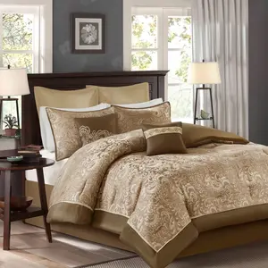 Transitional Comforter Bedding Set Hypoallergenic Polyester Filling Machine Washable Complete Set with 2 Shams 1 Bedskirt 2 Euro Shams and 2 Decorative Pillows