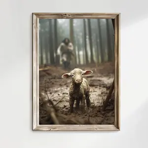 Jesuss and Lamb Print, Jesuss Running After Lost Lamb God Poster Print, Jesuss Printable, LDS Art Jesuss Leaves the 99, Bible Art Printable 4M18O