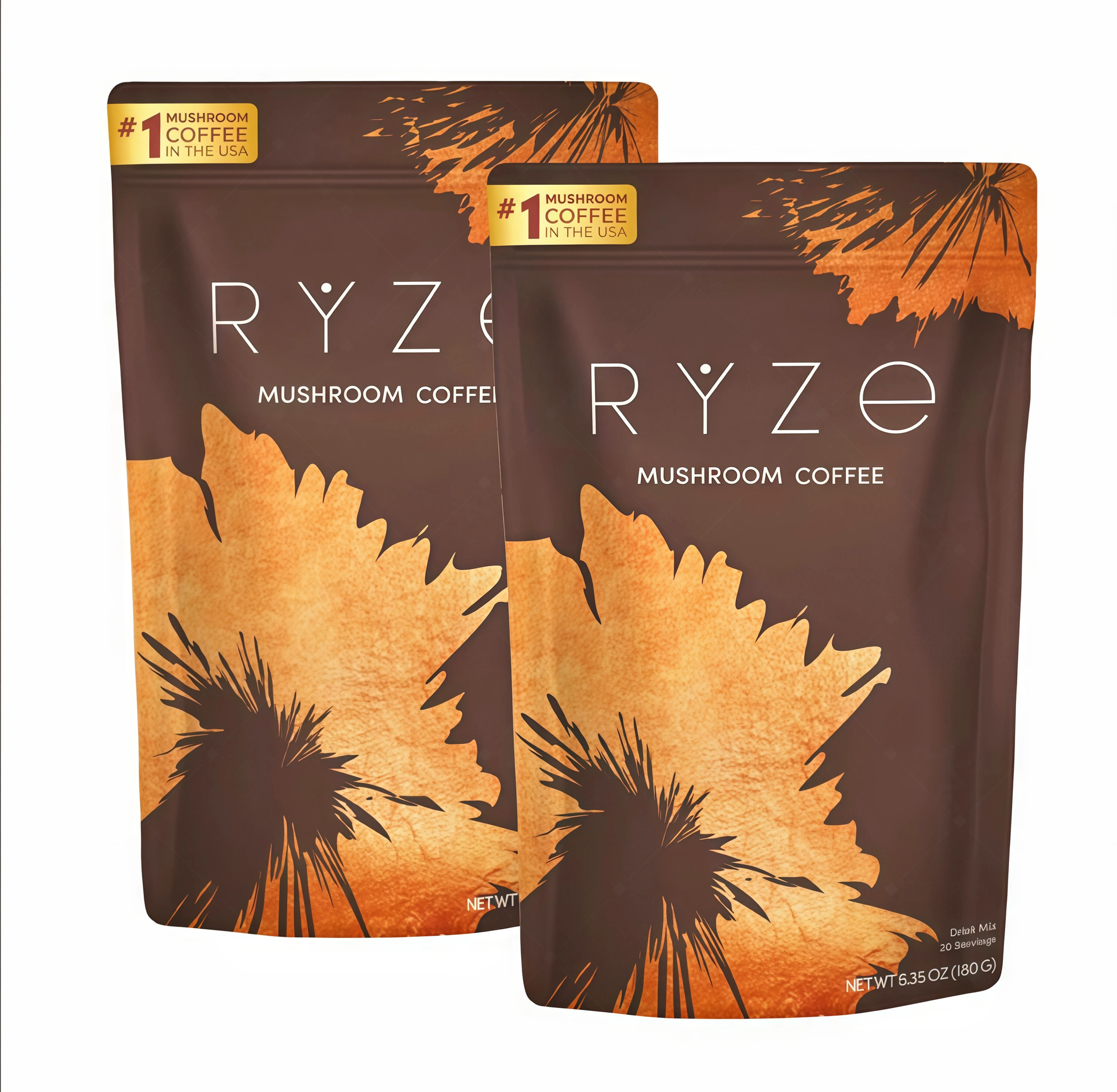 2 Pcs RYZE Mushroom Coffee USDA Organic with 6 Adaptogenic Mushrooms and MCT Oil SE USA Grown Instant Coffee for Better Energy, Focus, Digestion, Immunity with Turkey Tail, Shitake, Lion's Mane, 30 Servings Vitamin