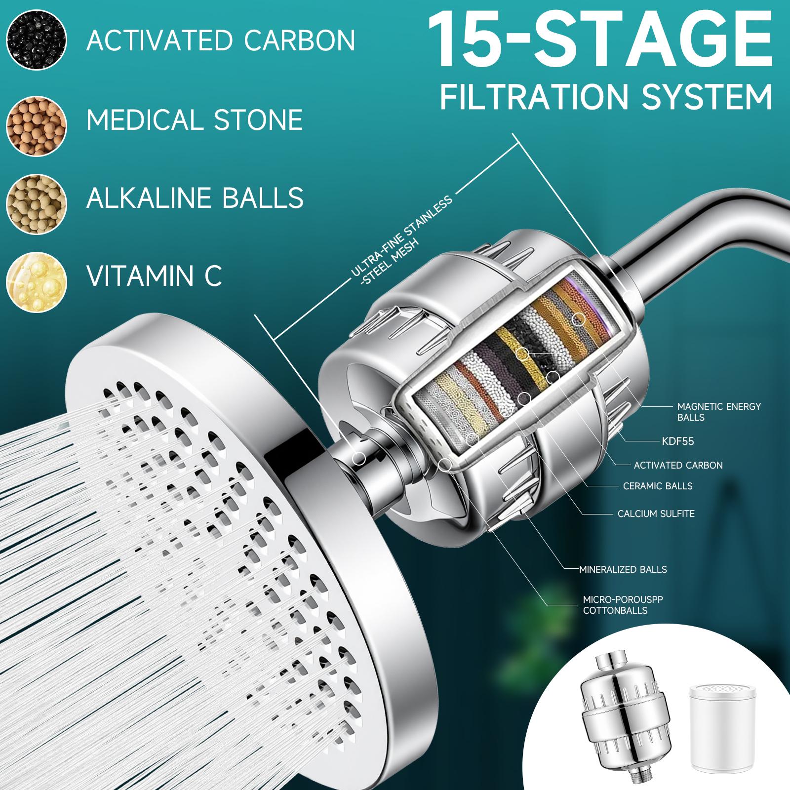 Filtered Shower Head Set 20 Stage Shower Filter - Reduces Chlorine And Heavy MetalsHigh Pressure Showerhead Filter With 6" Round, Luxury Polished Chrome