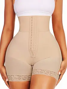 1 Count Women's Hooks Closure Tight Fitting Bottoms, Fajas, Lace Antislip High Waist Hip Lifting Shaping Panty, Colombian Shapewear, Shapewear Shorts with Zipper Crotch, Perfect for Daily Wear & Training & Running