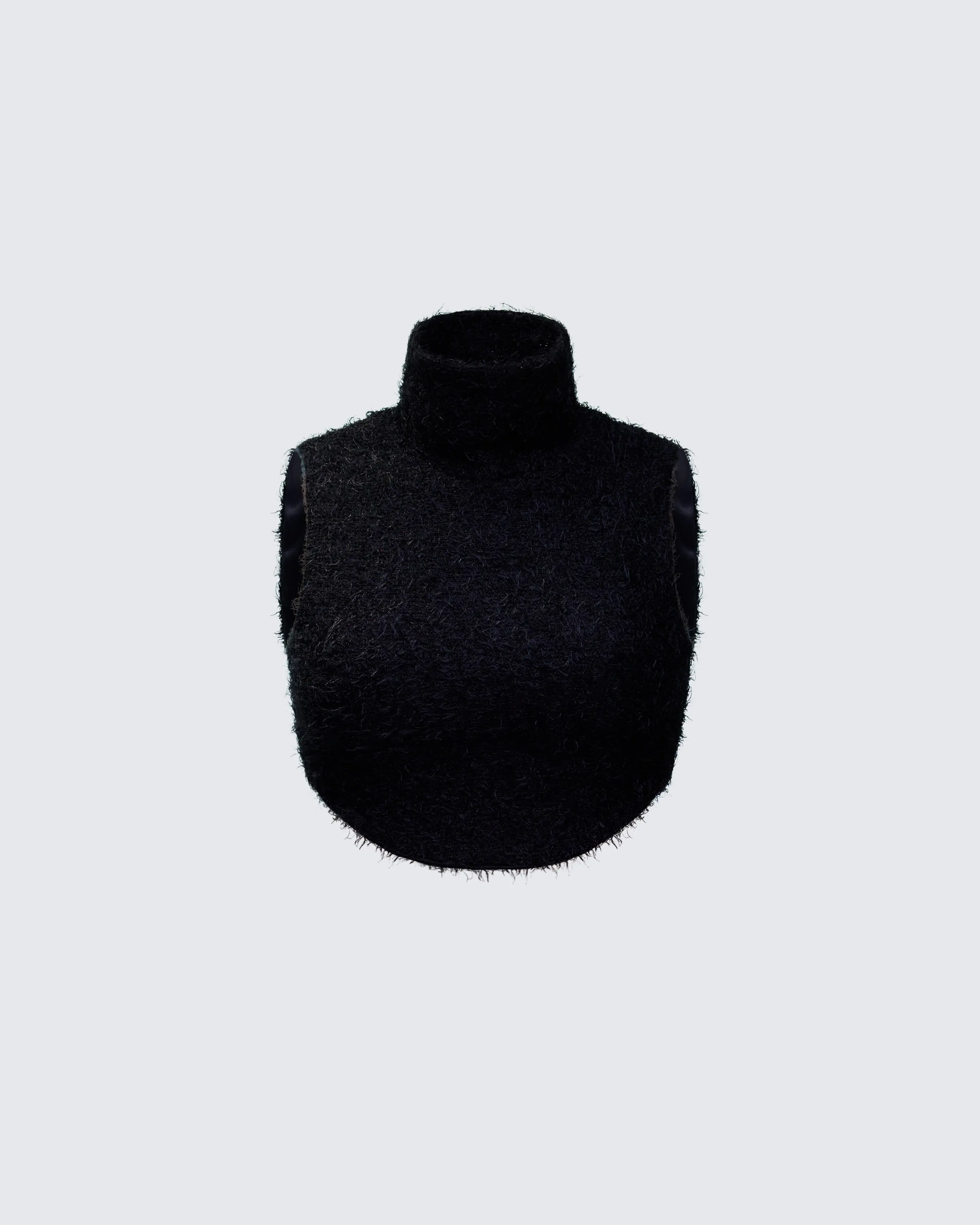 Ara Black Fuzzy Turtleneck Crop Top