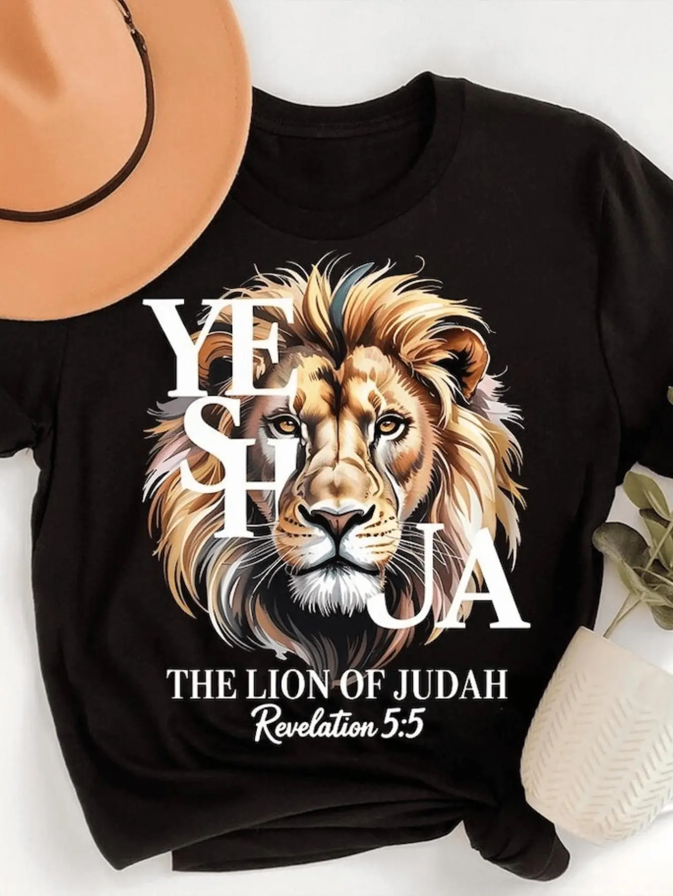 Yeshua Lion of Judah T-Shirt Revelation 5:5 Scripture Tee Christian Lion Top Messianic Faith Apparel Lion Graphic Shirt