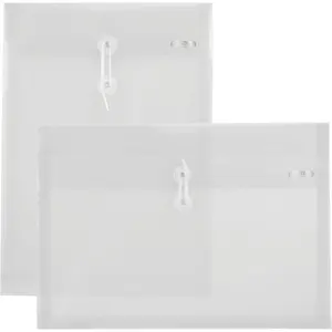 Plastic Envelopes with String Closure, Clear Poly Envelopes with 1 Top-Loading and 1 Side-Loading Design, Durable Transparent File Holders for , Office, or School, 48 Counts