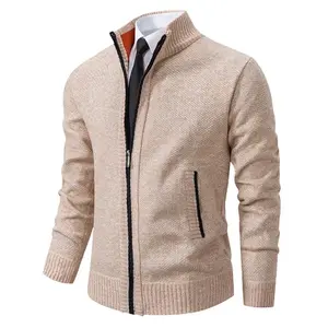 Men’s knitted cardigan jacket, new for winter, casual stand-collar lined thick jacket, warm zip-up pullover jacket, dad gift, collared jacket GARMENTARY