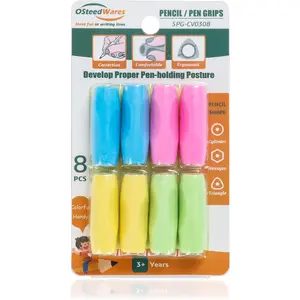 8 Pcs Ergonomic Silicone Pencil Grips for Kids and Adults Handwriting, Gel Pen Grips with 3 Concaves, 1 Pack 4 Colors