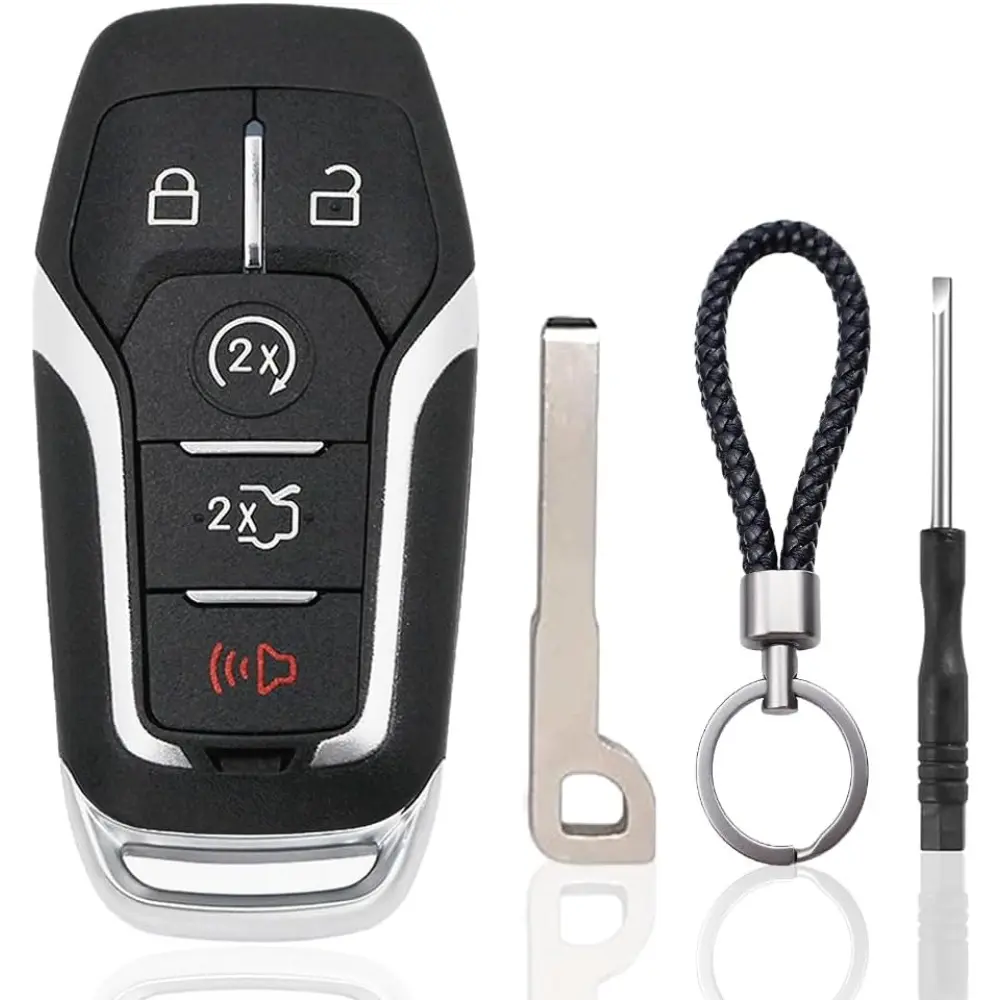 Key Fob Case Replacement For Ford F150, F250, F350, Fusion, Mustang, Explorer, Edge & Lincoln MKZ, MKC, MKX (2014-2017) - 5 Button Pad Cover, Keyless Entry Remote Control Smart Car Key Fob Shell