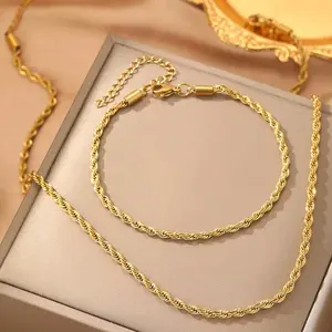 14K Real Gold-Plated Rope Chain Set for Women and Men,Upgraded Shine, Faceted Cut, Tarnish-Free, Goldstone Jewelry Set