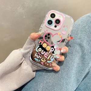 Compatible with iPhone 16/15/14/13 mirror-effect phone cases, featuring shockproof and drop-resistant protection. Adorable design with soft pink tones and British-style heart patterns. High-quality protective case . IPhone16Pluscase/15ProMaxcase