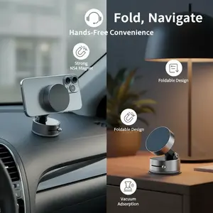 360° Foldable Magnetic Phone Holder - Vacuum Adsorption Car & Desk Mount, Strong N54 Magnet, Hands-Free for Travel, Office