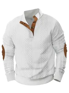 Men's Patchwork Print Button Stand Collar Sweatshirt, Regular Fit Casual Long Sleeve Pullover for Spring & Fall, Fashion Men's Clothes for Daily Wear