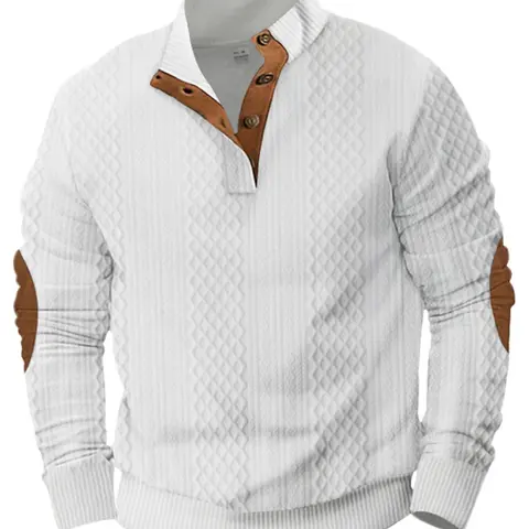 Men's Patchwork Print Button Stand Collar Sweatshirt, Regular Fit Casual Long Sleeve Pullover for Spring & Fall, Fashion Men's Clothes for Daily Wear, Menswear