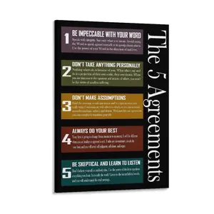 The Five Agreements Canvas Print Be Impeccable, No Assumptions, No Taking Personally, Always Do Your Best, Listen Well. Wall Art for Office & Home Decor. Canvas Poster Decor Gift Frames Ornaments Artistic Decoration
