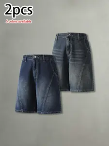 Available in packs of 4, 3, or 2; men’s washed distressed denim shorts—summer loose fit, trendy retro deconstructed patchwork design, casual versatile athletic denim shorts.summervibes