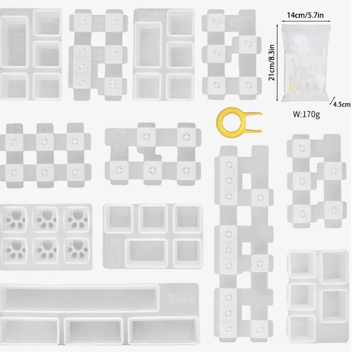 12pcs + 1 Key Puller Keycaps Silicone Mould, DIY Keyboard Silicone Moulds, Epoxy Resin Mould Casting Kit for Cherry Mechanical Keyboard Mx