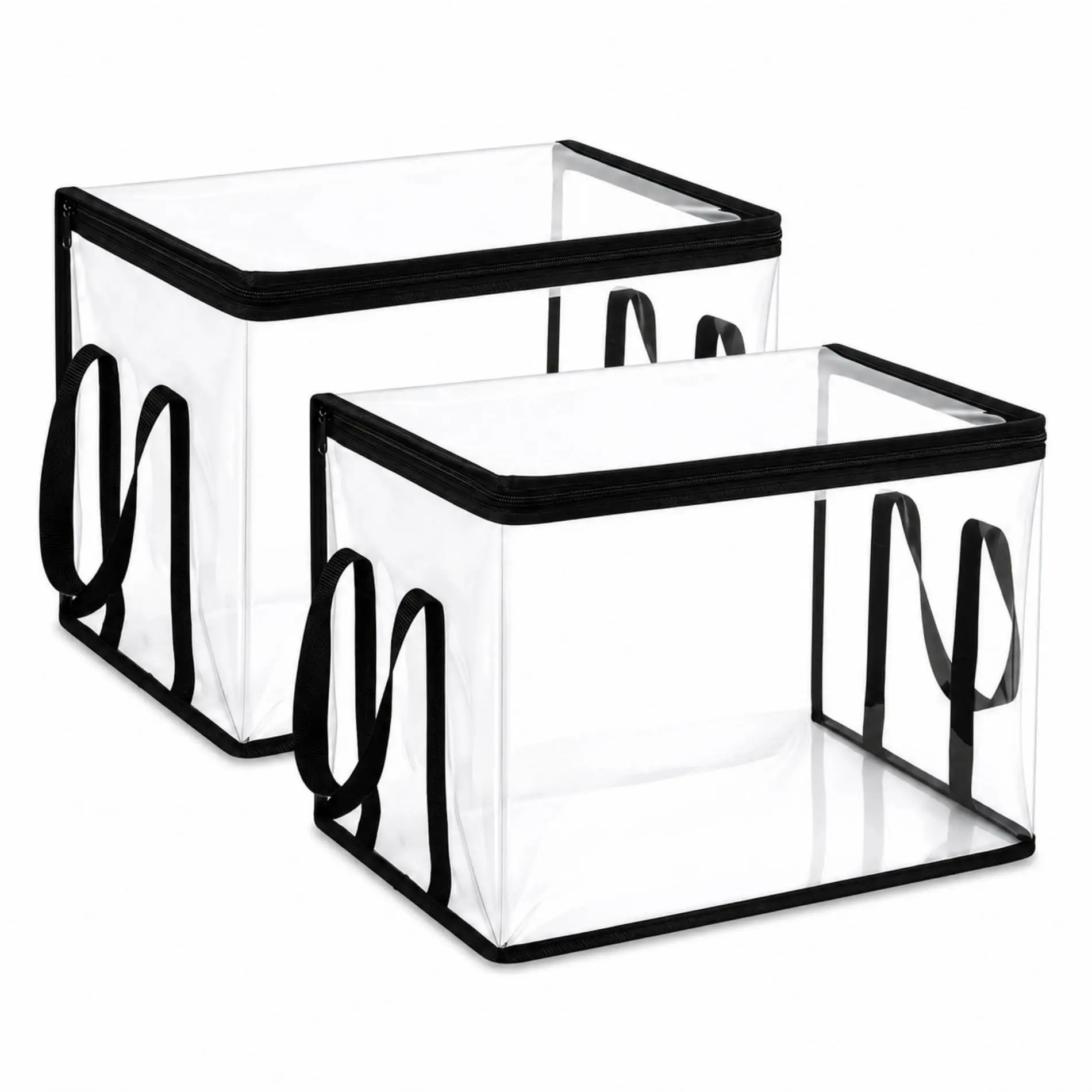 Large Heavy-Duty Thick Plastic Clear Storage Bag for Clothes,Moving with Zipper Tote Bins Lids Packing Boxes College Extra Container Dorm Organizers Handles Cubes Closet Guardar Supplies Smooth