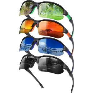 Sport Sunglasses 4-Pack Unisex Polarized UV400 Protection Lightweight Half Frame Rimless Outdoor Use Solid Polycarbonate Frame Rubber Nose Pads