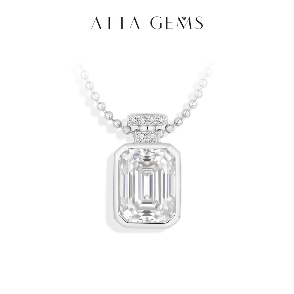 ATTAGEMS 2CT Octagon Cut D Color VVS1 Certified Synthetic Moissanite Pendant Charm, 925 Sterling Silver Elegant Necklace for Women, Daily Wear, Birthday Gifts N067