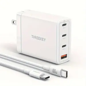 100W USB C Charger,  4-Port GaN Foldable Fast Charger Block with 100W 3.3FT C to C Cable, Compatible with MacBook Pro/Air iPhone16/17, Laptop and more. Smartphone Cellphone Charging Mobile Electronic