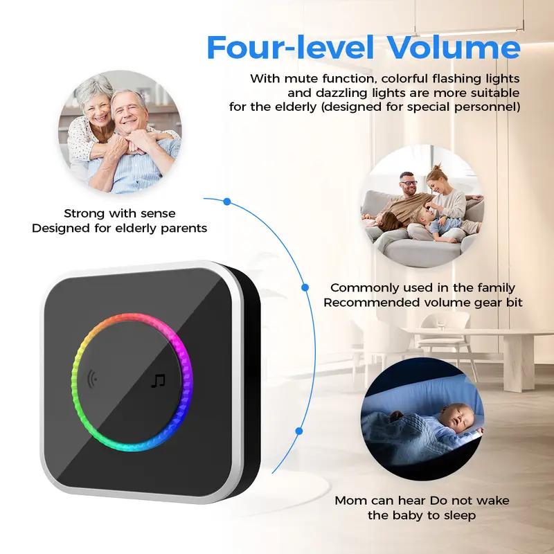 1000ft Long Range Wireless Doorbell with 45 Chimes & Colorful LED | Waterproof, Easy Installation, Adjustable Volume for Home, Office & Classroom.