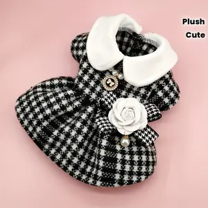 Houndstooth Christmas Santa Claus Pure White Pendant Plush Bow White Yellow Mesh Red Bow White Plaid Yellow Check Princess Swan Wedding Gown Wedding Dress Doll Collar French-Style Dog Clothes Cat Clothes Apparel Dress Flutter Sleeve Bow Tie Lace Cute