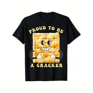 Proud to Be a Cracker Funny Snack Themed Apparel T-Shirt, Men'S And Women'S Four Seasons Casual Round Neck Outdoor Personality Short-Sleeved T-Shirt, Slightly Elastic, 100%, S-XXXXXL
