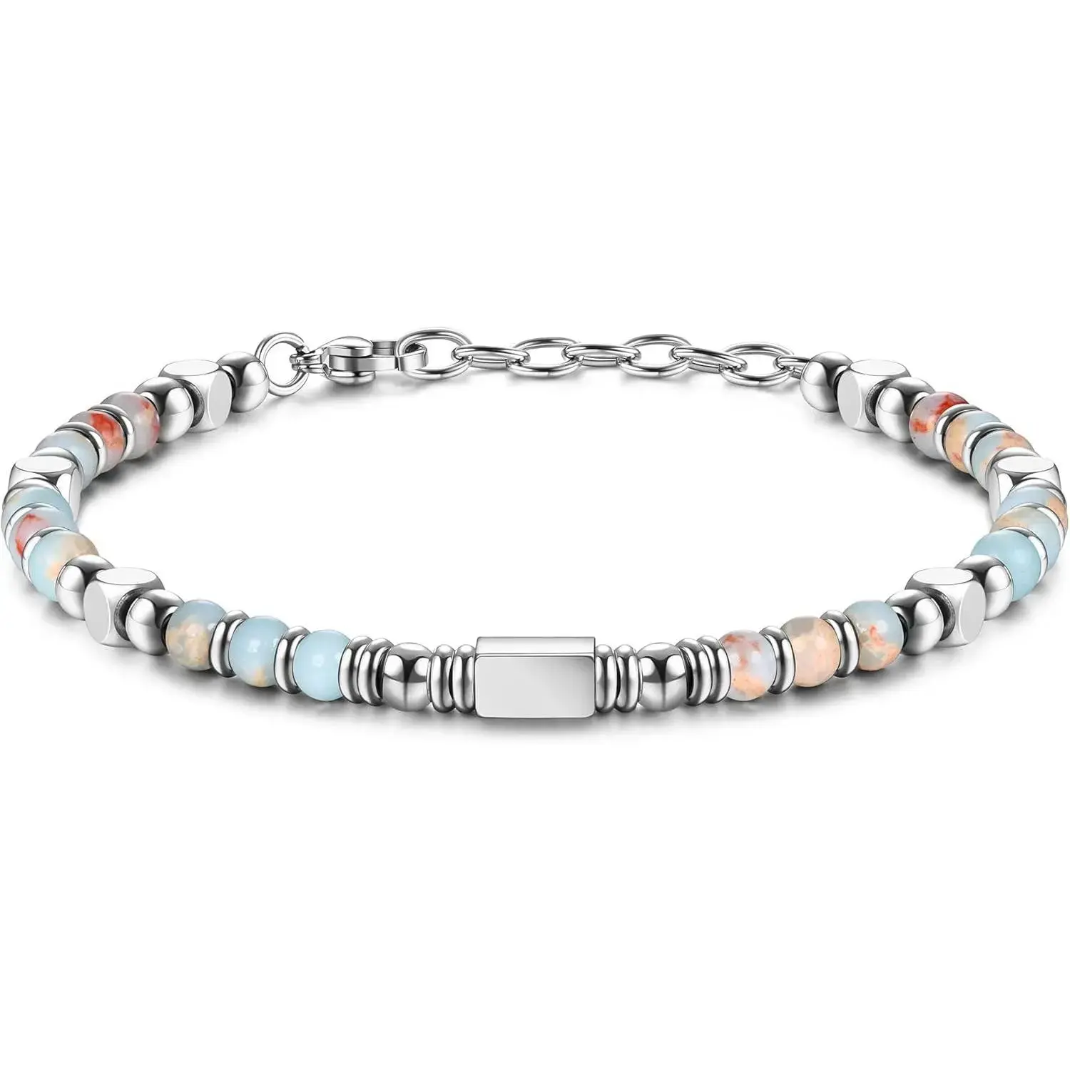 Bracelets for Women Men Stainless Steel Bracelet Pink Crystal Obsidian Tiger Eye Friendship Anxiety Silver Bracelet Turquoise Jewellery 4MM Summervibes,summerwins