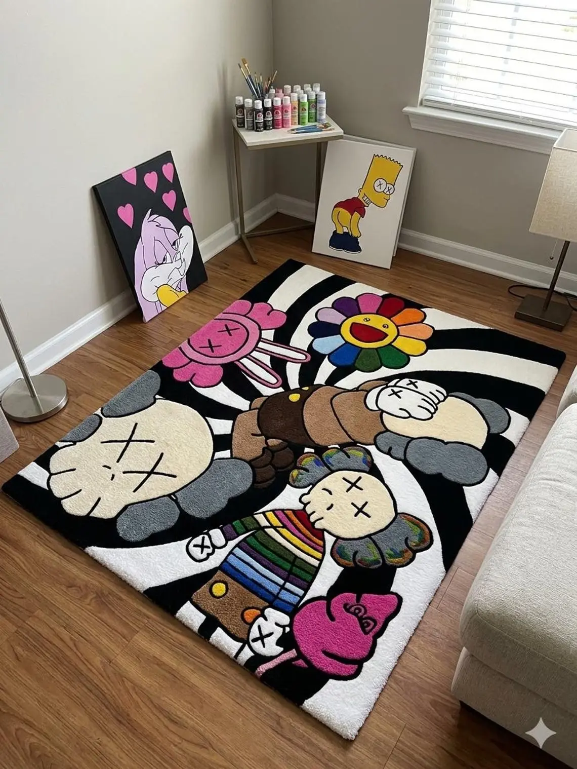 KAWS Inspired Hand-Tufted Rug | Pop Art Anime Carpet for Bedroom, Living Room
