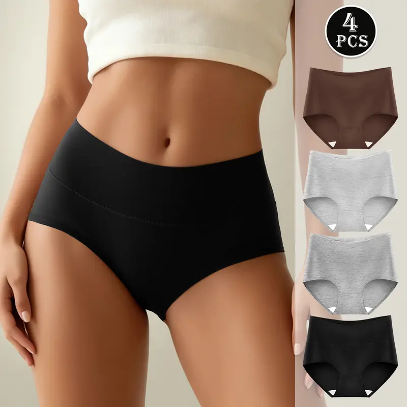 Hotcom Women's High-Waisted Seamless High CompressionBriefs - Basic, Soft, Smooth Cotton Underwear for Womenwith Full Coverage, Matching Everyday Womenswear (4-Pack)