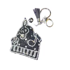 Black and White Piano Bag Charm or Keychain with Rhinestone Accents and Tassel Detail