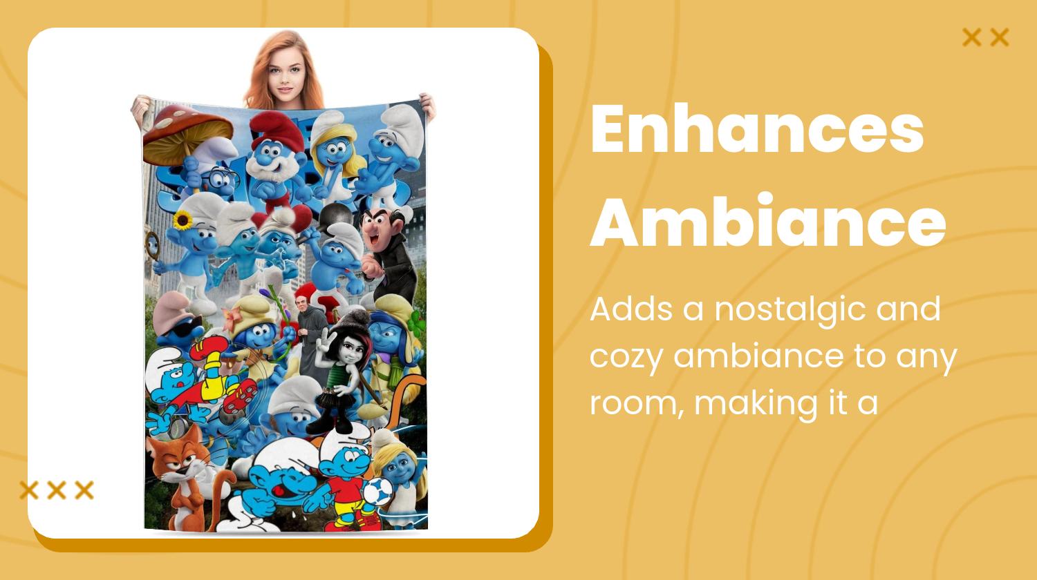 Classic The Smurfs Full Character Collage Soft Flannel Throw Blanket, Nostalgic Cartoon Print Cozy Warm Cover for Sofa Bedroom Kids Room Dorm Decor, Perfect Collectible Gift for Vintage Animation Fans Children