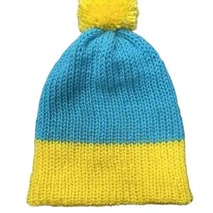 Eric Cartman Hand Knitted Beanie in Blue and Yellow with Ribbed Design and Soft Knit Fabric