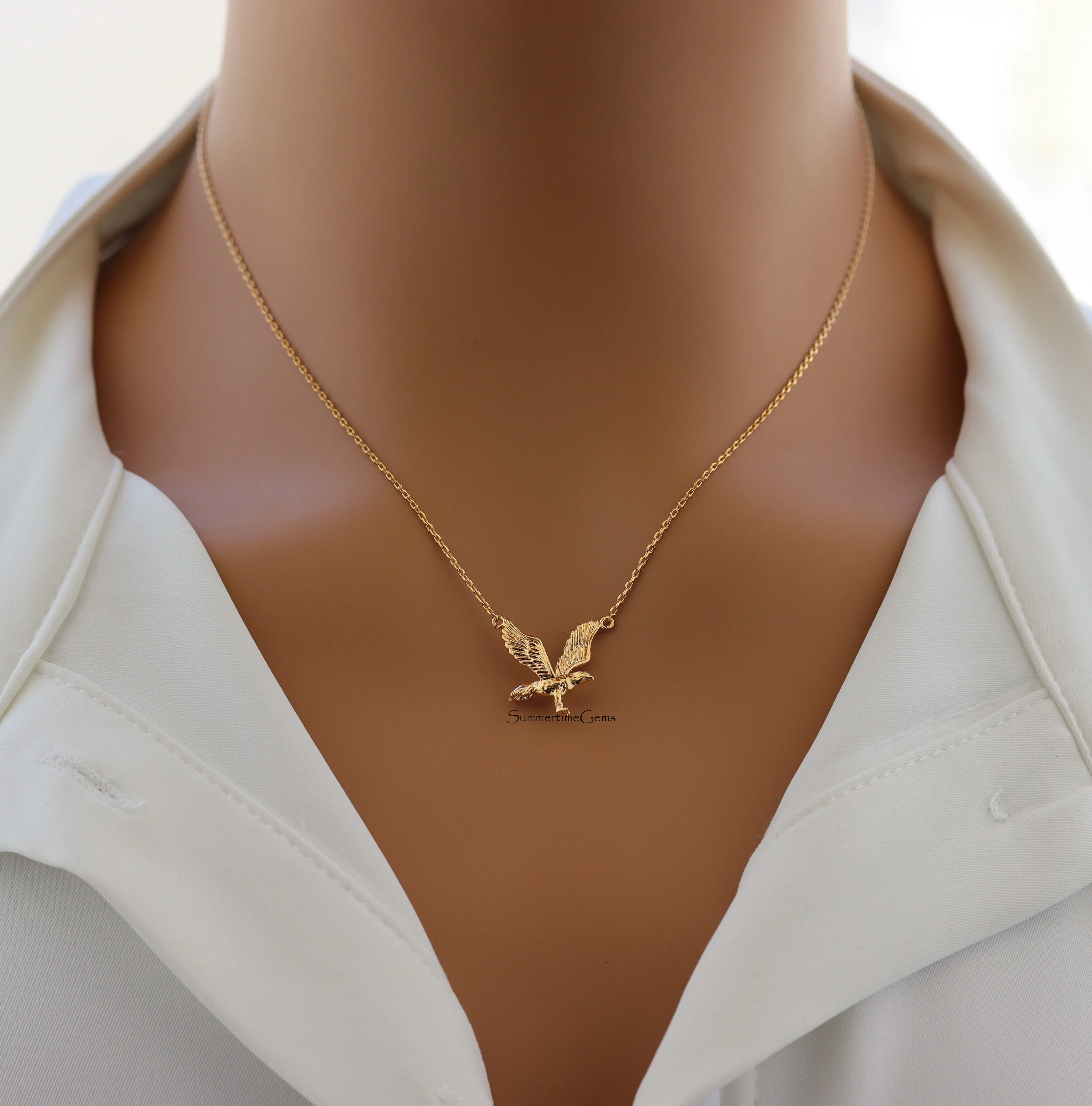 18K Gold Plated Dainty Eagle Pendant Necklace – Symbol of Strength & Freedom | Minimalist Gold Bird Charm