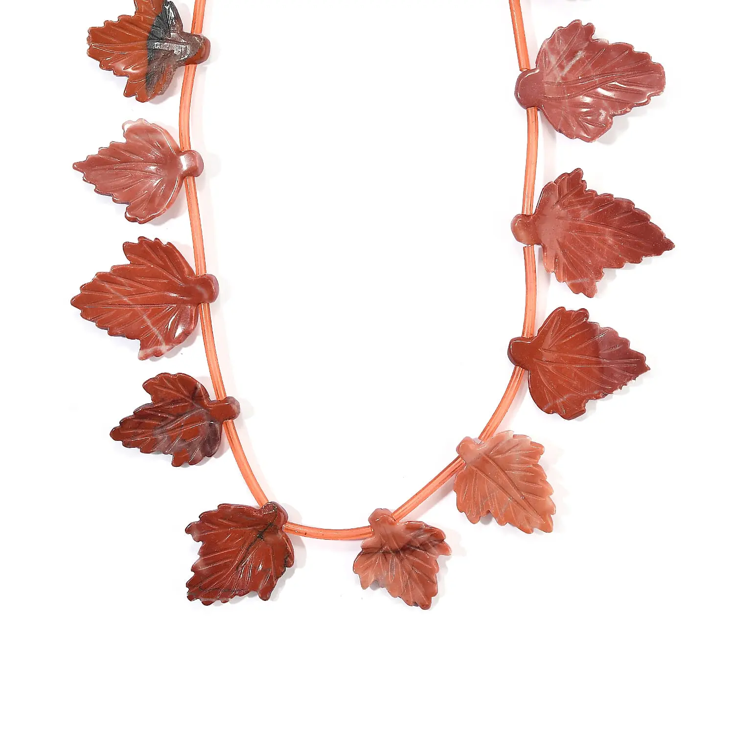 Red Jasper Carved Leaf Necklace (16 Inches) 162.00 ctw