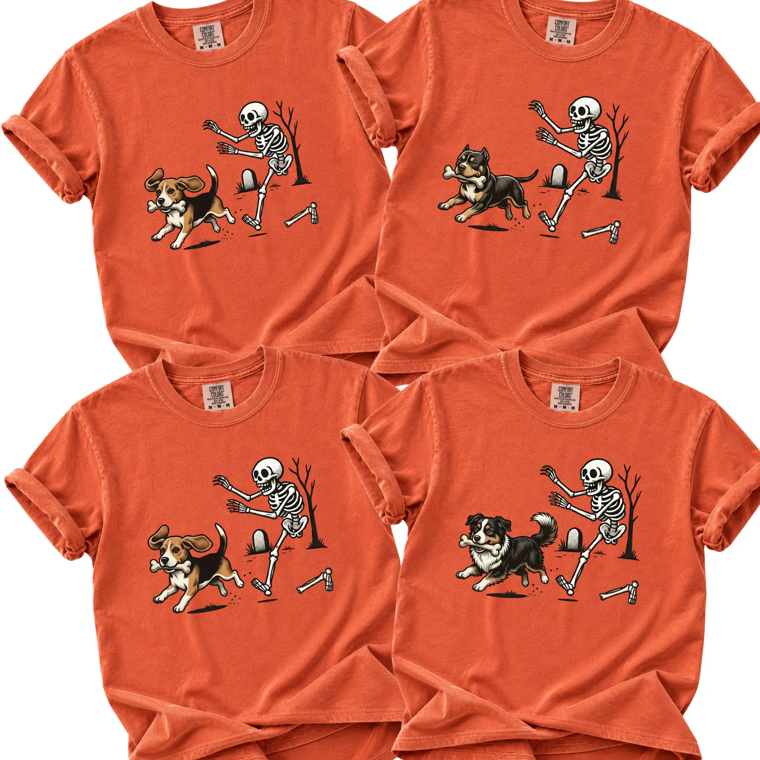 Comfort Colors 50+ Dog Breeds Halloween Skeleton Tee, Funny Spooky Season Dog Lover Shirt, Pet Costume Graphic Tee, Unisex Halloween Dog Shirt - AL