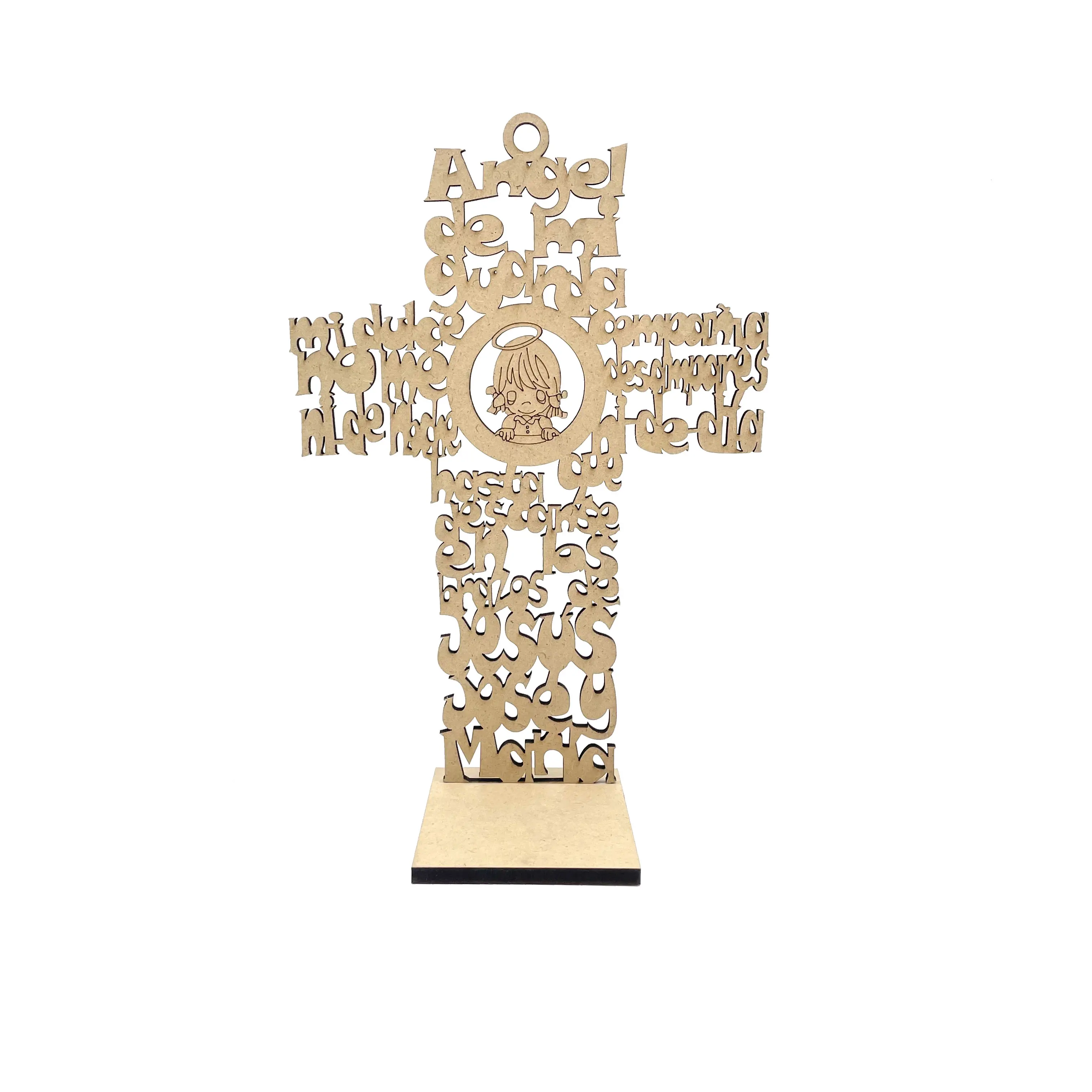 8 inch Wooden Stand Up Centerpiece Angel babygirl Cross Decor Religious